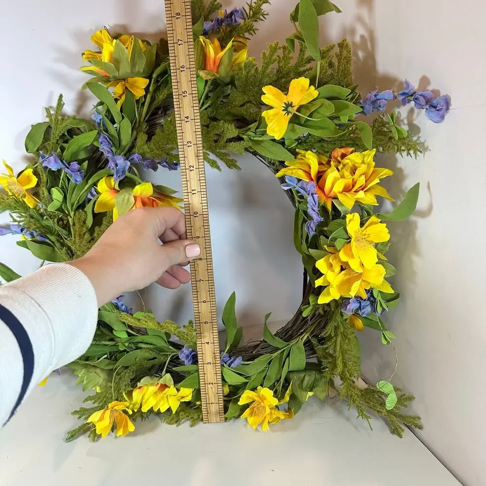 NWT Handmade Yellow Purple Floral Spring Wreath 16